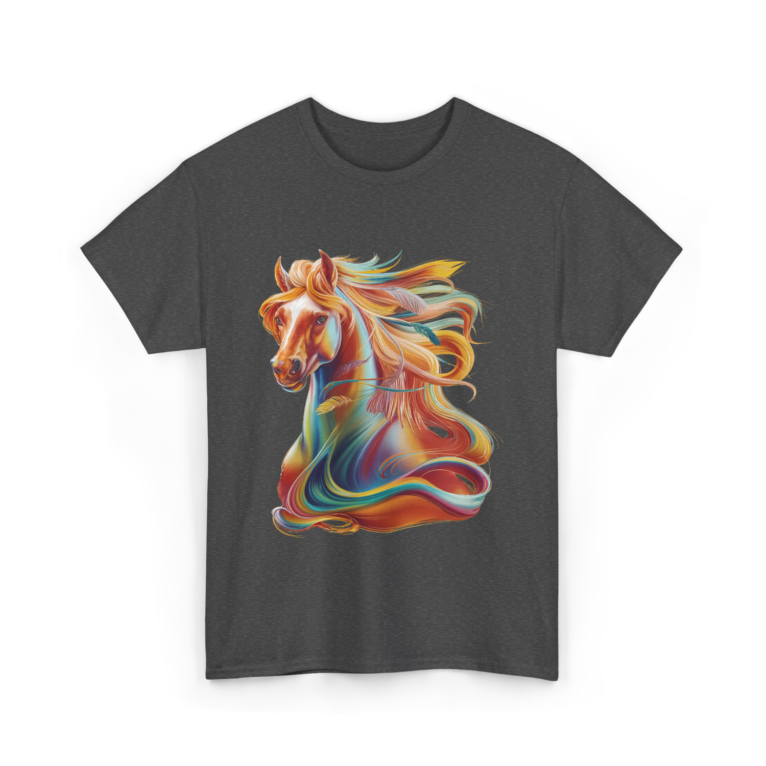 Colorful Horse Equestrian Artwork T-Shirt - Dark Heather