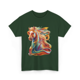Colorful Horse Equestrian Artwork T-Shirt - Forest Green