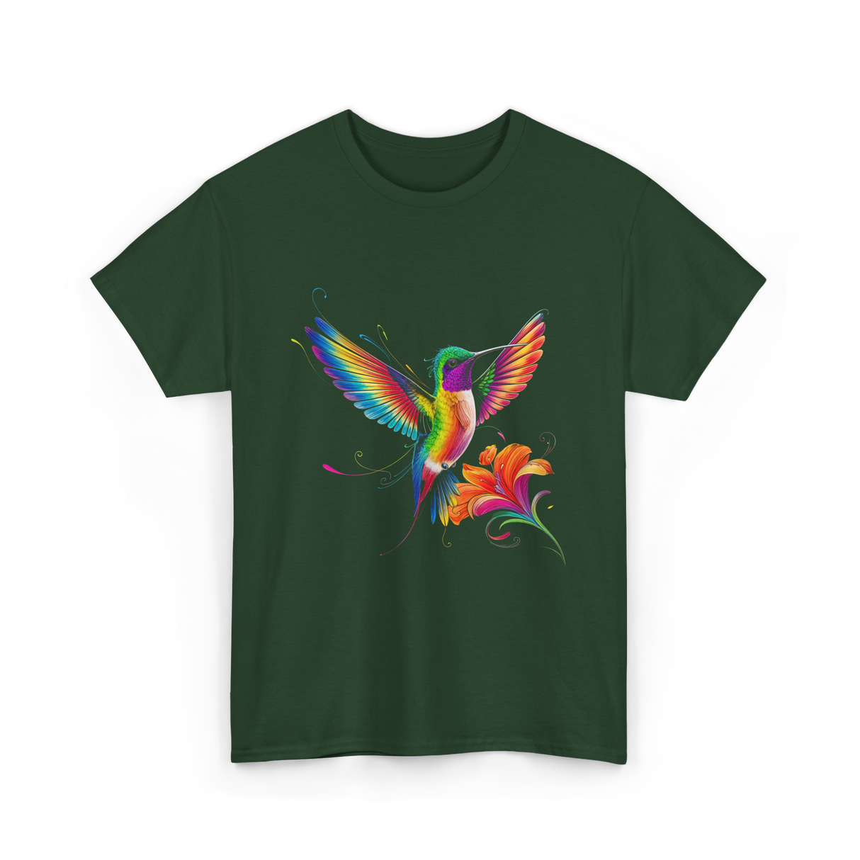 Colorful Hummingbird Art Hummingbird T-Shirt - Forest Green