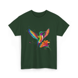 Colorful Hummingbird Art Hummingbird T-Shirt - Forest Green