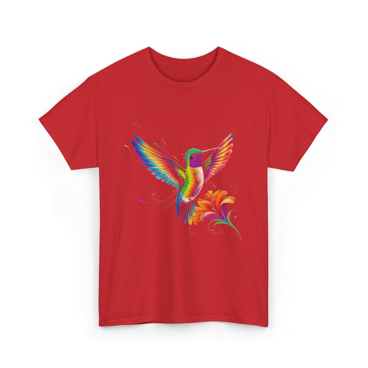 Colorful Hummingbird Art Hummingbird T-Shirt - Red