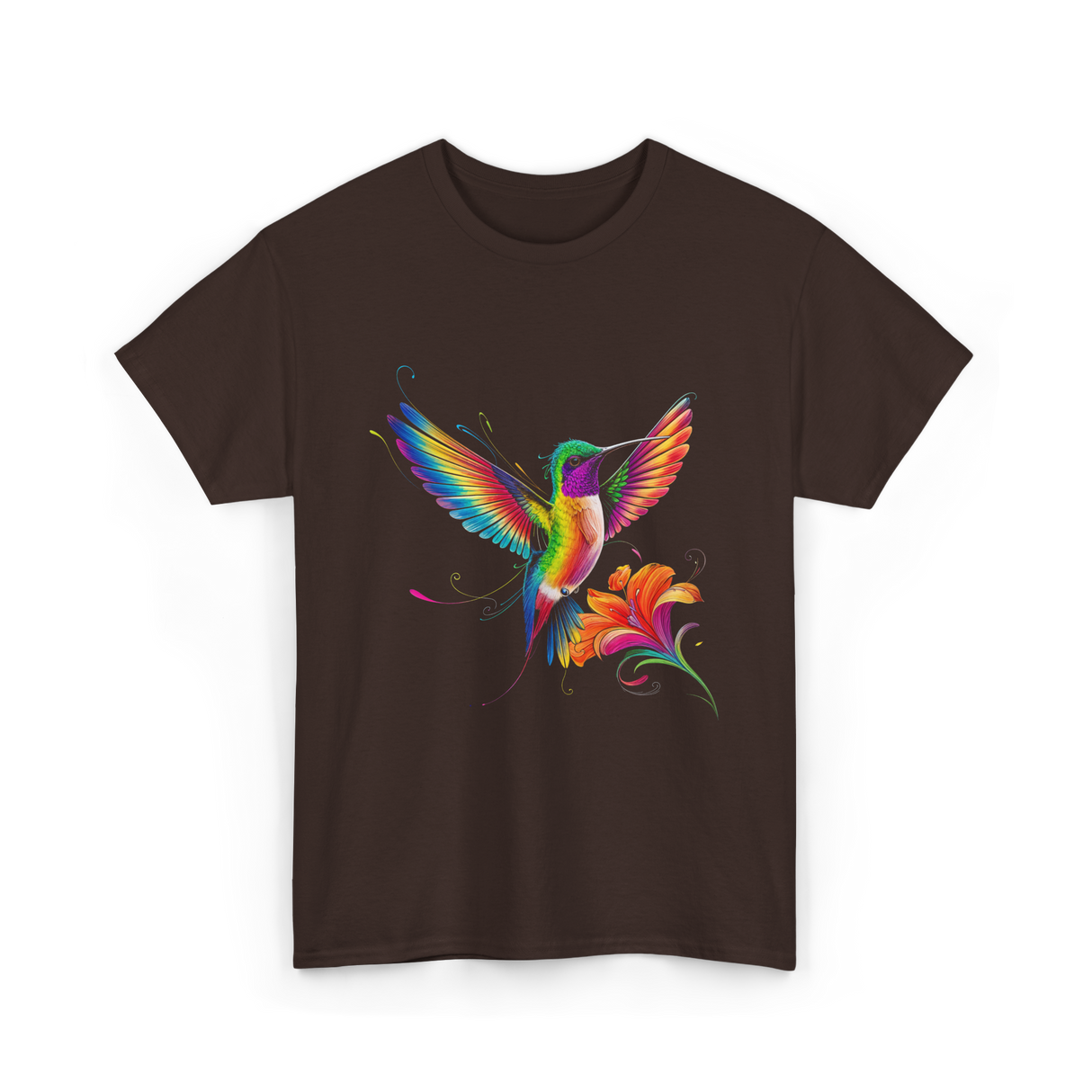 Colorful Hummingbird Art Hummingbird T-Shirt - Dark Chocolate