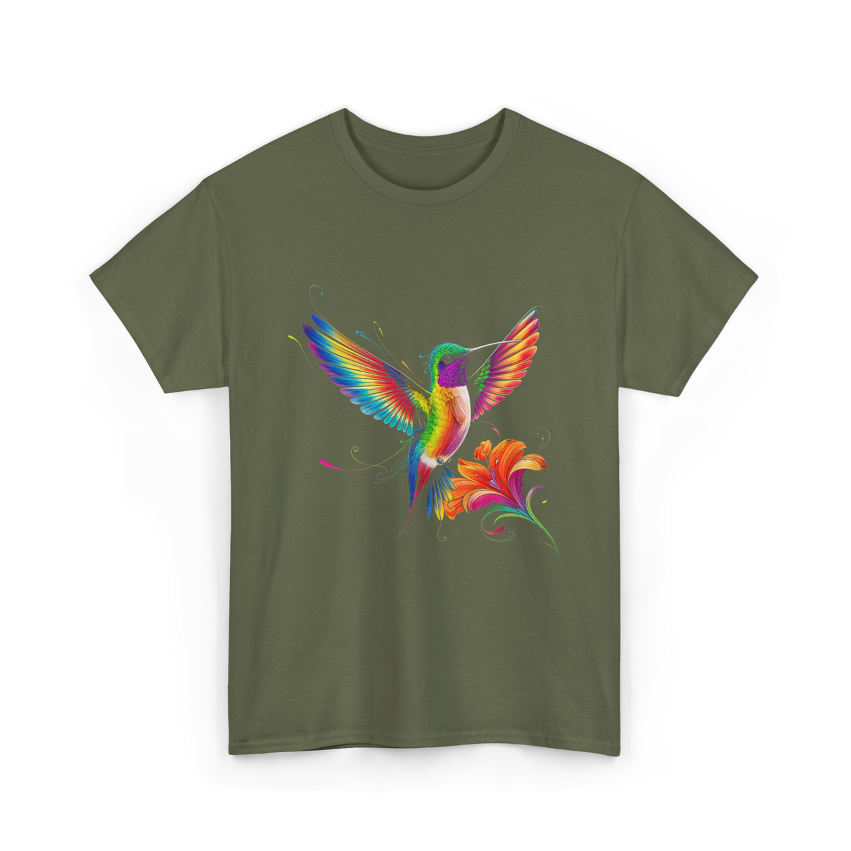 Colorful Hummingbird Art Hummingbird T-Shirt - Military Green