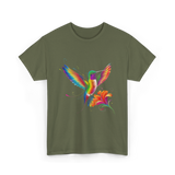 Colorful Hummingbird Art Hummingbird T-Shirt - Military Green