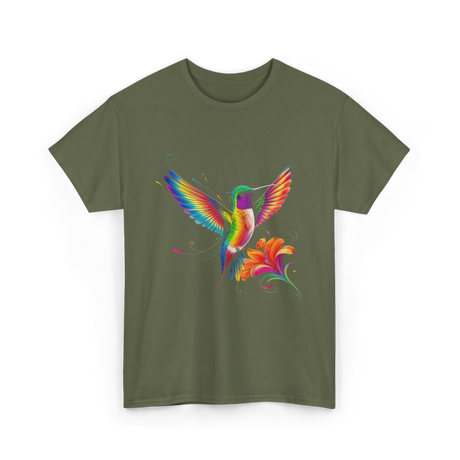 Colorful Hummingbird Art Hummingbird T-Shirt - Military Green