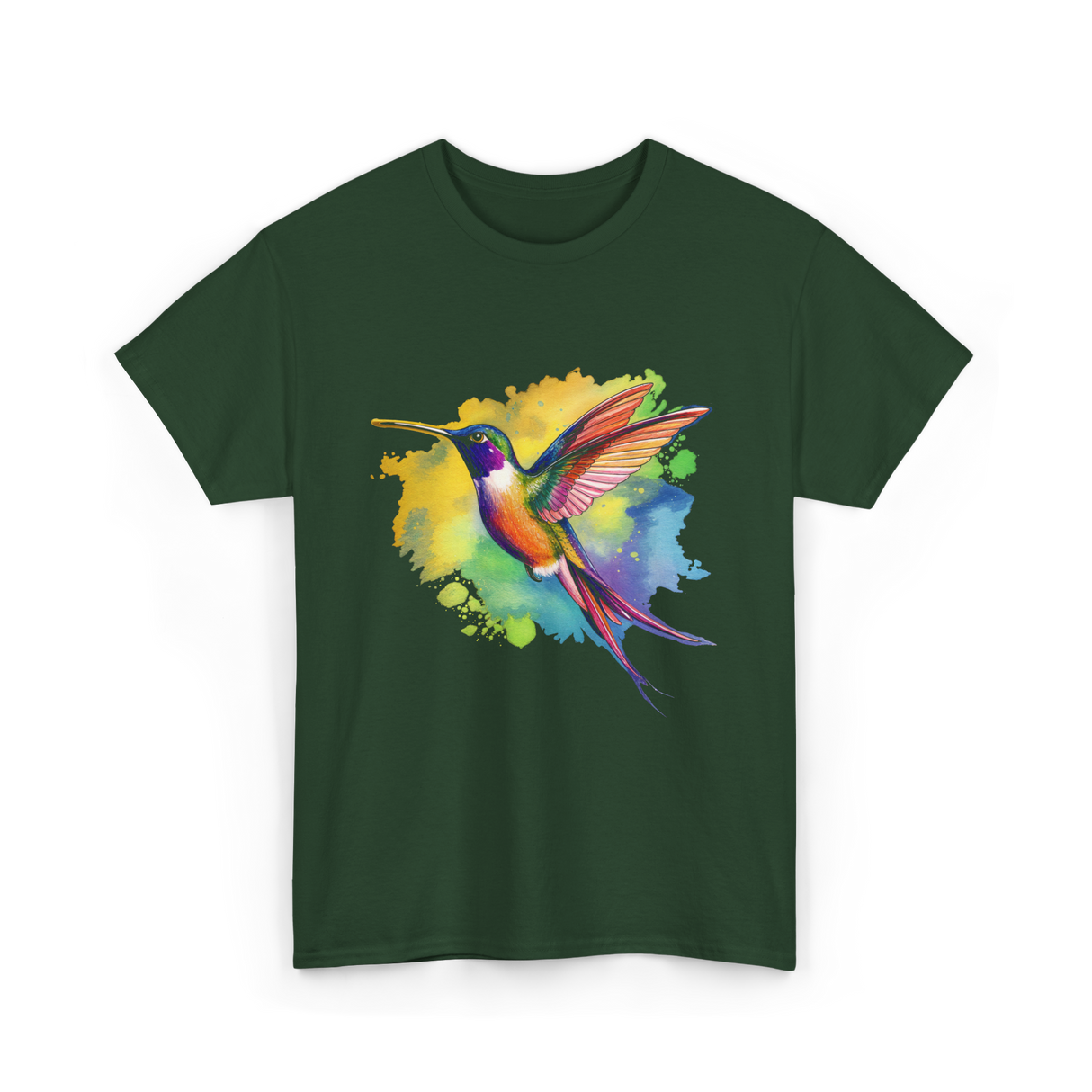 Colorful Hummingbird Nature Lover T-Shirt - Forest Green