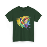 Colorful Hummingbird Nature Lover T-Shirt - Forest Green