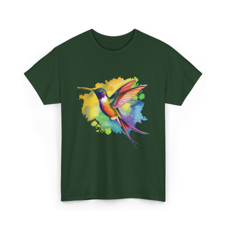 Colorful Hummingbird Nature Lover T-Shirt - Forest Green