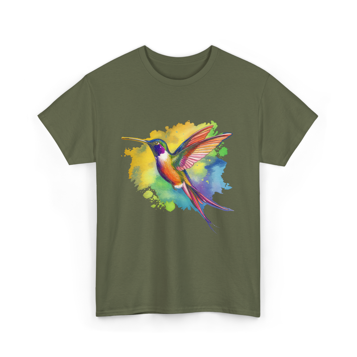 Colorful Hummingbird Nature Lover T-Shirt - Military Green