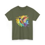 Colorful Hummingbird Nature Lover T-Shirt - Military Green