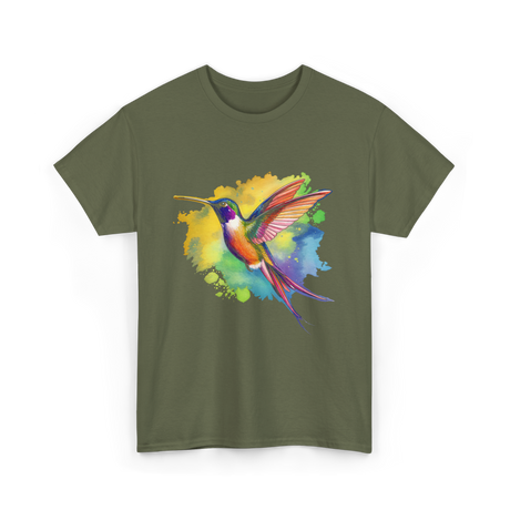 Colorful Hummingbird Nature Lover T-Shirt - Military Green