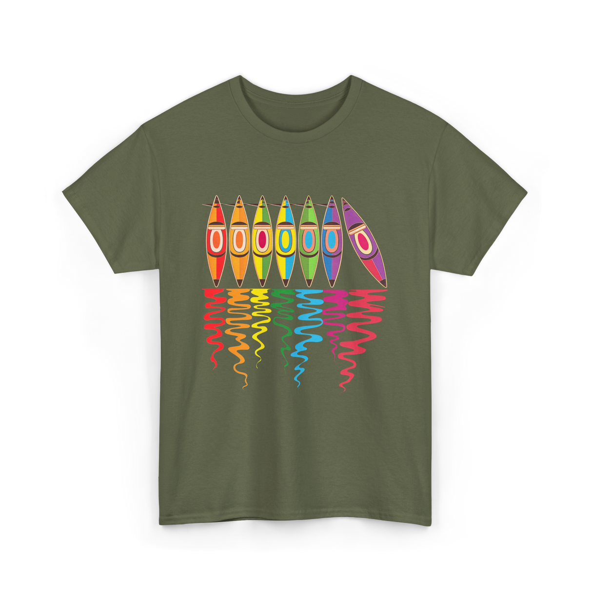Colorful Kayaks Kayaking Adventure T-Shirt - Military Green