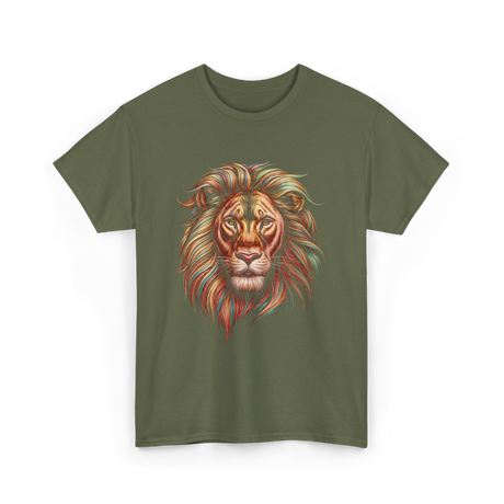 Colorful Lion King Lion T-Shirt - Military Green