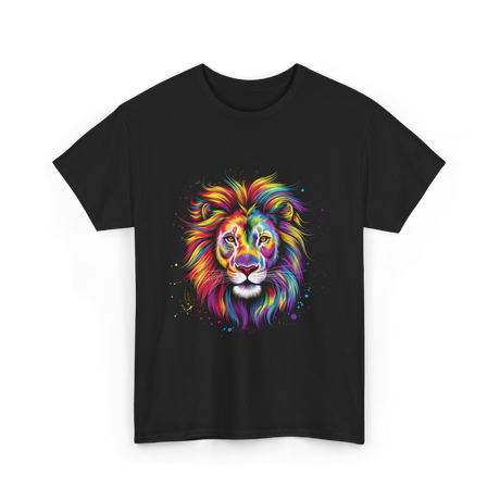 Colorful Lion Spirit Animal Art T-Shirt - Black