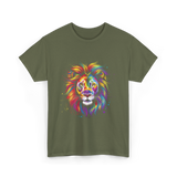 Colorful Lion Spirit Animal Art T-Shirt - Military Green