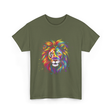 Colorful Lion Spirit Animal Art T-Shirt - Military Green