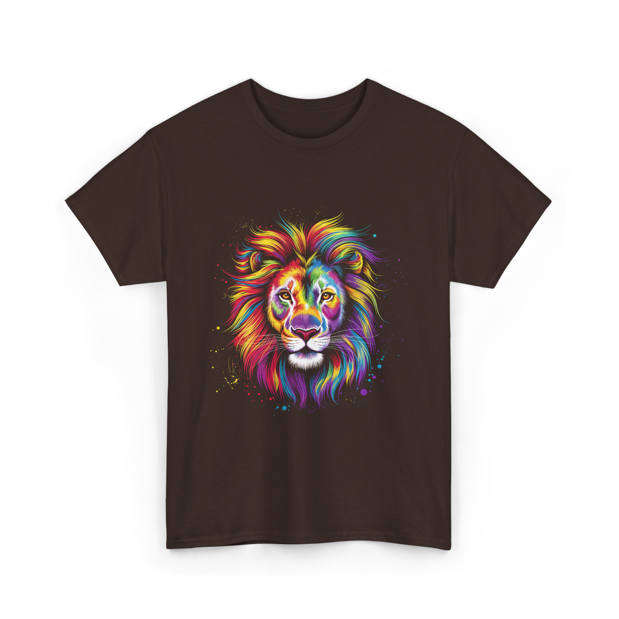 Colorful Lion Spirit Animal Art T-Shirt - Dark Chocolate