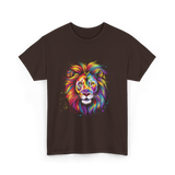 Colorful Lion Spirit Animal Art T-Shirt - Dark Chocolate