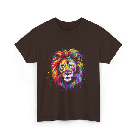 Colorful Lion Spirit Animal Art T-Shirt - Dark Chocolate