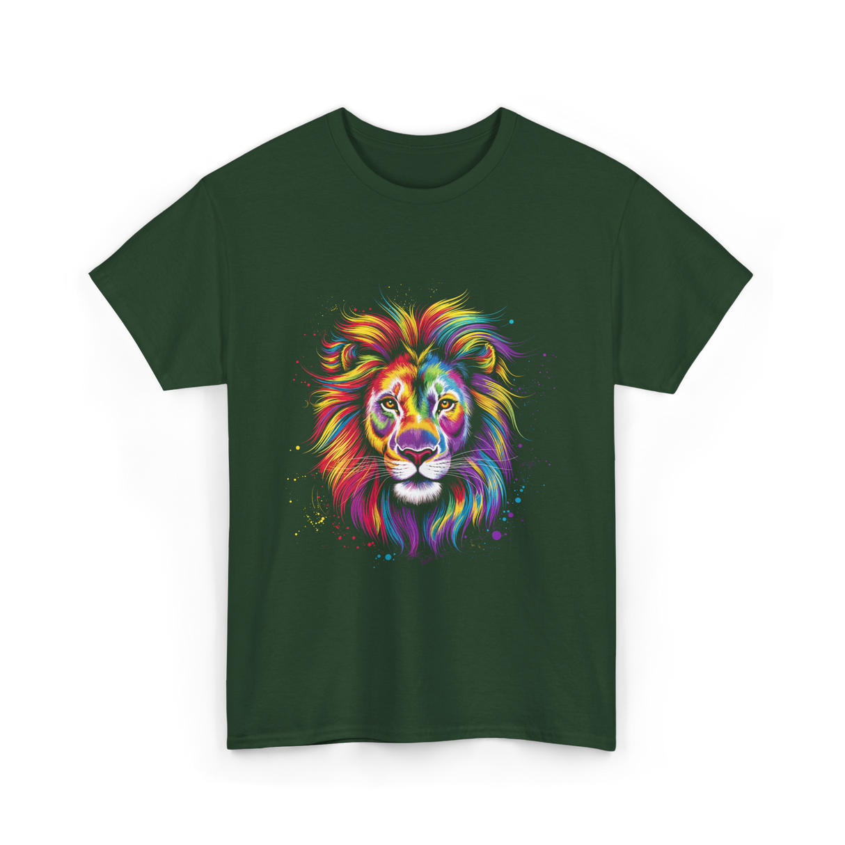 Colorful Lion Spirit Animal Art T-Shirt - Forest Green