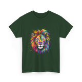 Colorful Lion Spirit Animal Art T-Shirt - Forest Green