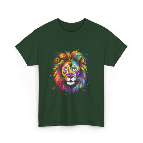 Colorful Lion Spirit Animal Art T-Shirt - Forest Green