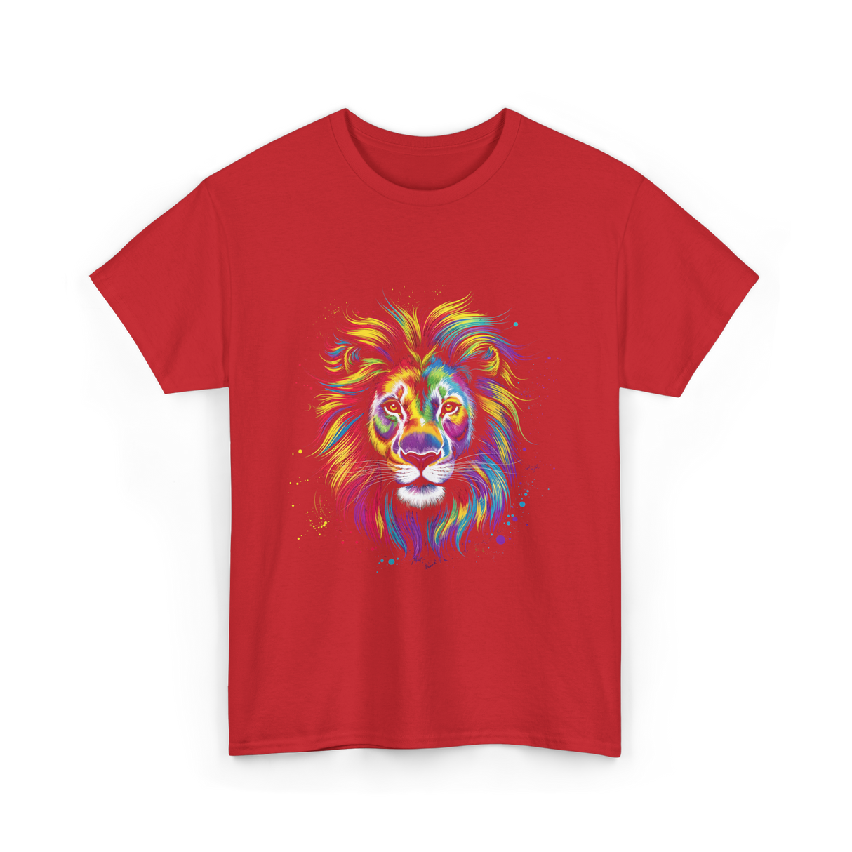 Colorful Lion Spirit Animal Art T-Shirt - Red