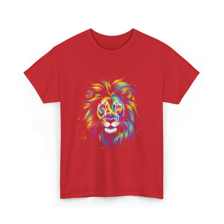 Colorful Lion Spirit Animal Art T-Shirt - Red