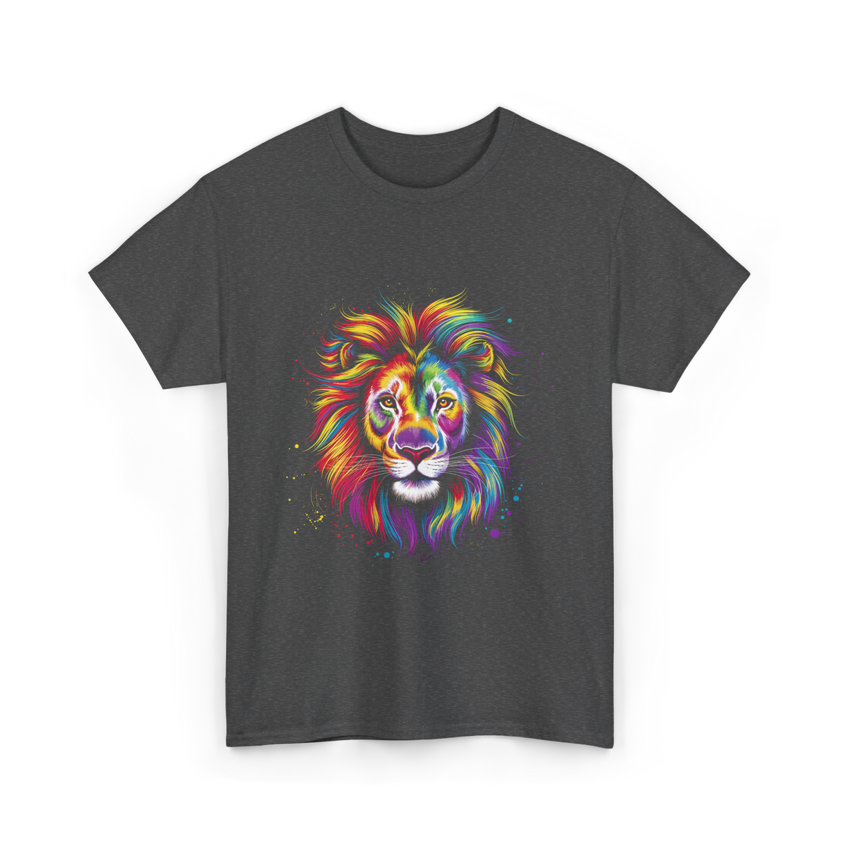 Colorful Lion Spirit Animal Art T-Shirt - Dark Heather