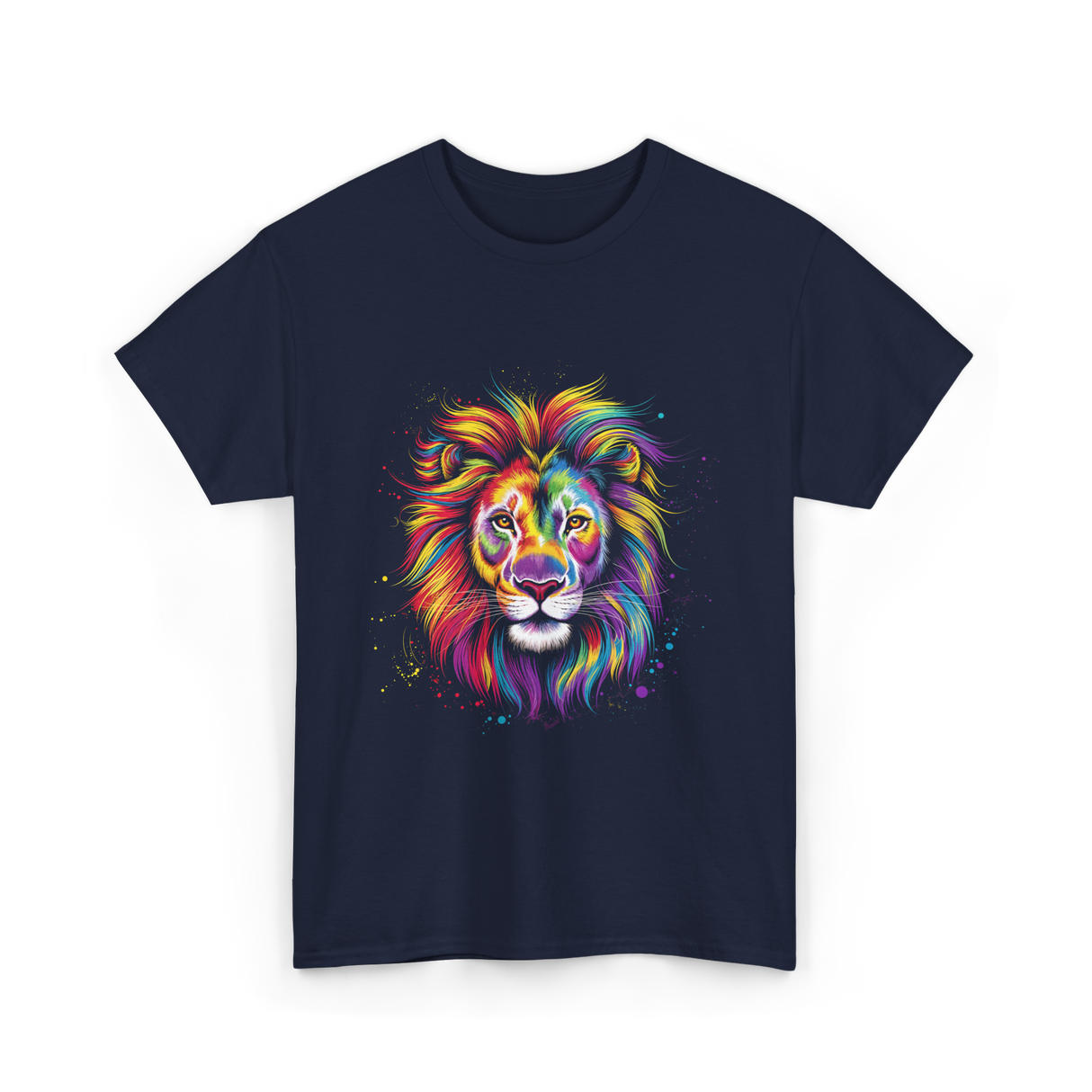 Colorful Lion Spirit Animal Art T-Shirt - Navy