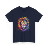 Colorful Lion Spirit Animal Art T-Shirt - Navy