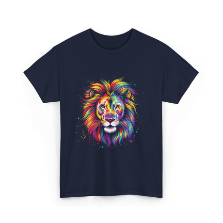 Colorful Lion Spirit Animal Art T-Shirt - Navy