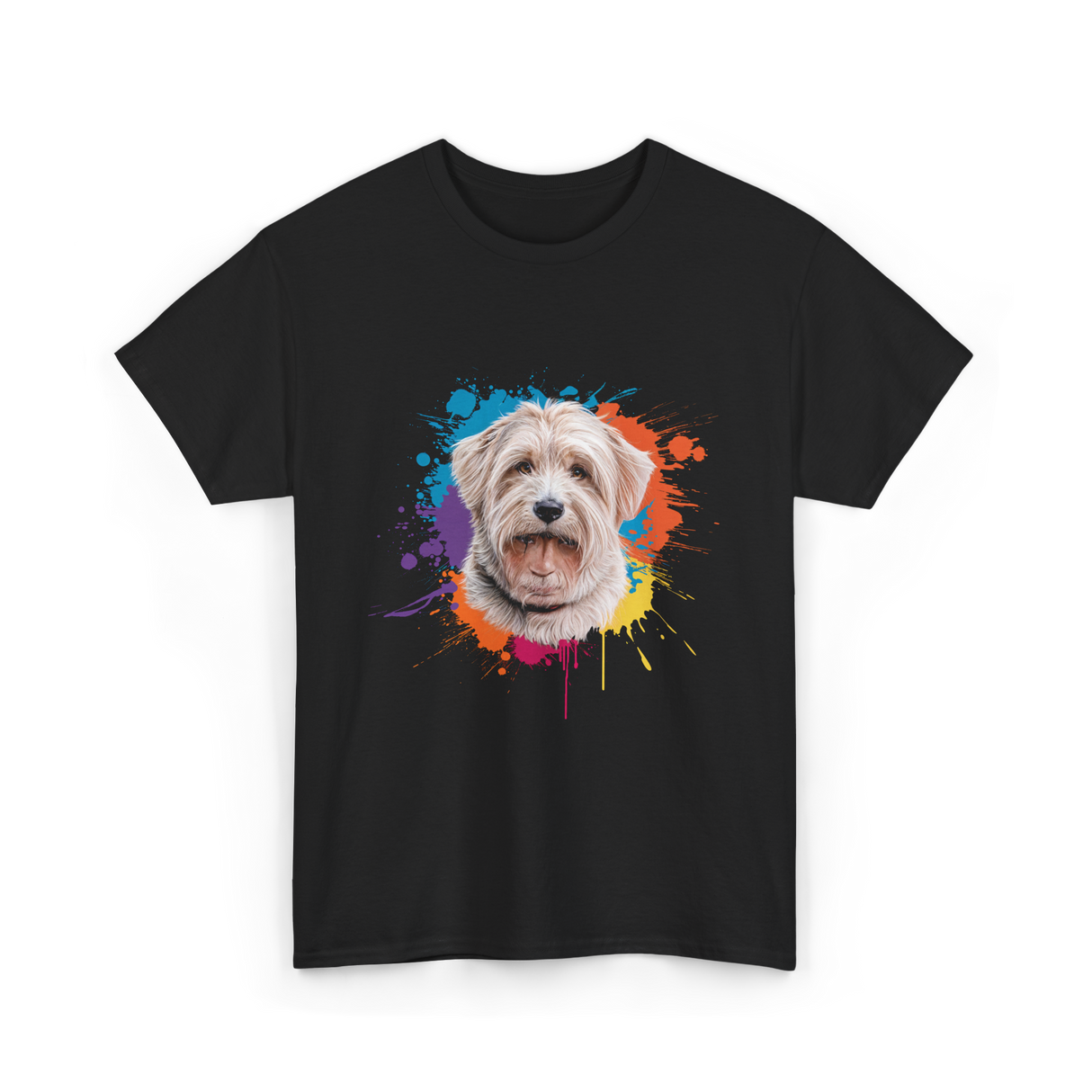 Colorful Maltese Splash Art Dog T-Shirt - Black