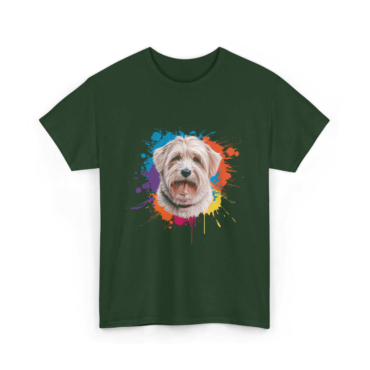 Colorful Maltese Splash Art Dog T-Shirt - Forest Green