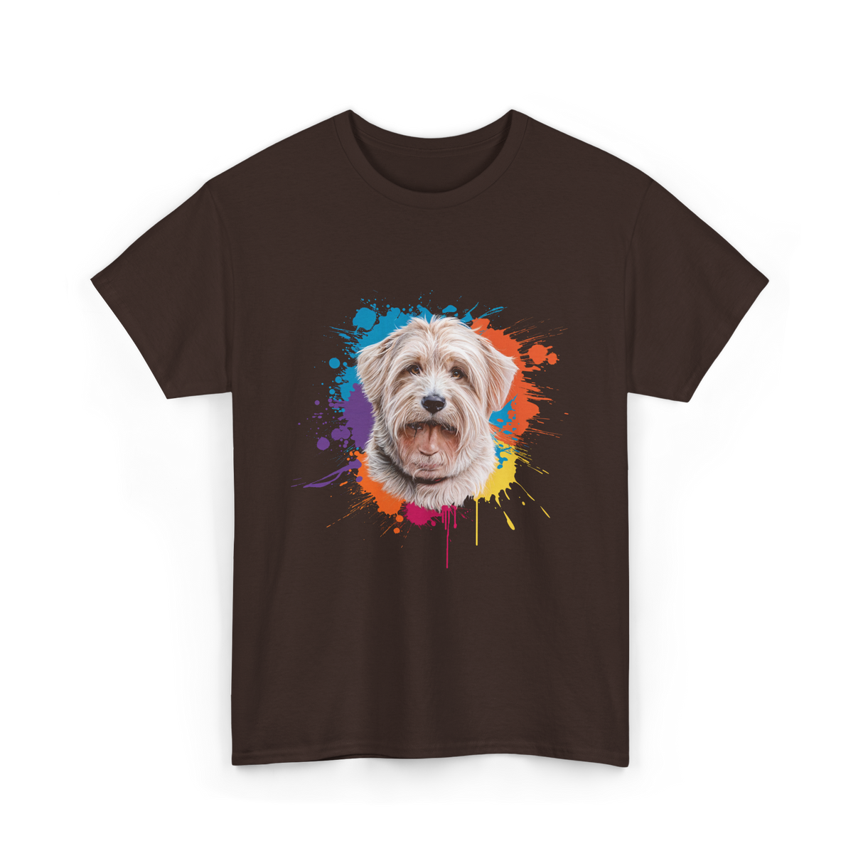 Colorful Maltese Splash Art Dog T-Shirt - Dark Chocolate