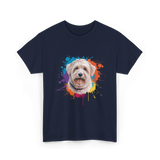 Colorful Maltese Splash Art Dog T-Shirt - Navy