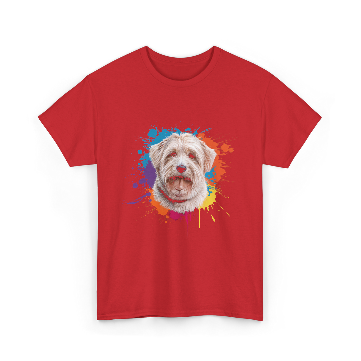 Colorful Maltese Splash Art Dog T-Shirt - Red