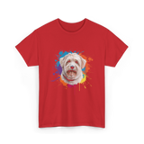 Colorful Maltese Splash Art Dog T-Shirt - Red