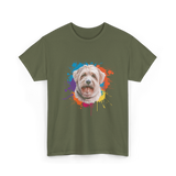 Colorful Maltese Splash Art Dog T-Shirt - Military Green