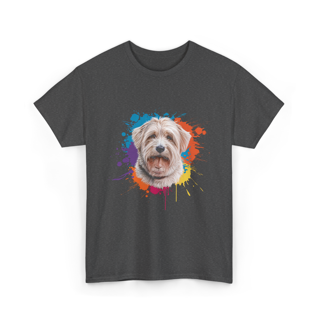 Colorful Maltese Splash Art Dog T-Shirt - Dark Heather