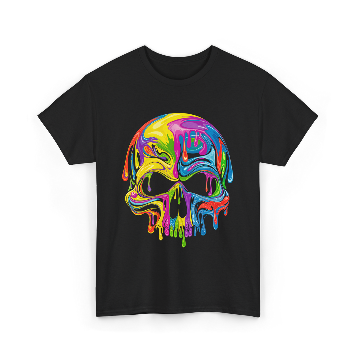 Colorful Melting Skull Art Skull T-Shirt - Black