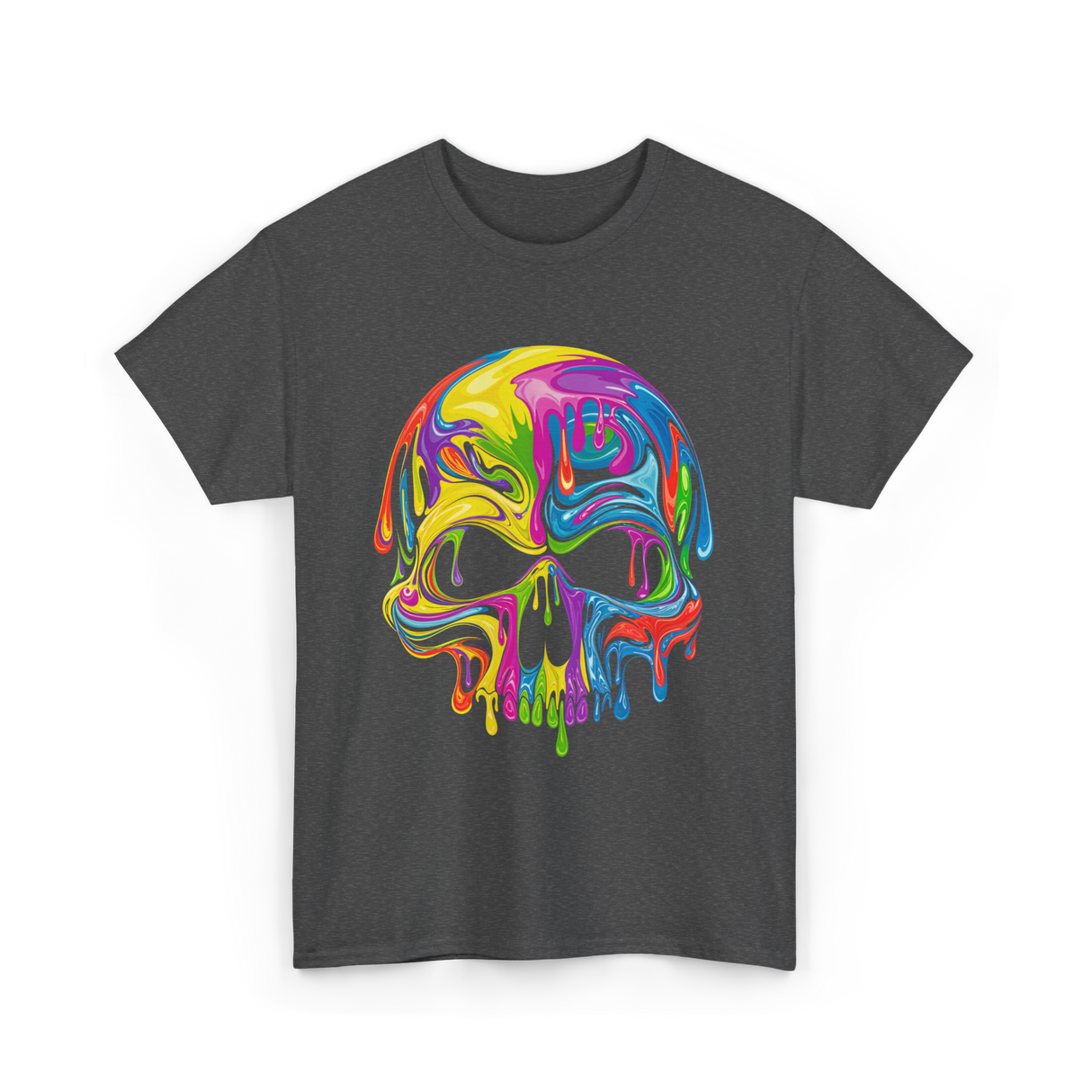 Colorful Melting Skull Art Skull T-Shirt - Dark Heather