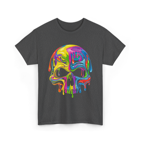 Colorful Melting Skull Art Skull T-Shirt - Dark Heather