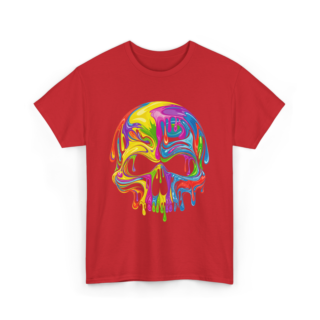 Colorful Melting Skull Art Skull T-Shirt - Red