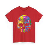 Colorful Melting Skull Art Skull T-Shirt - Red