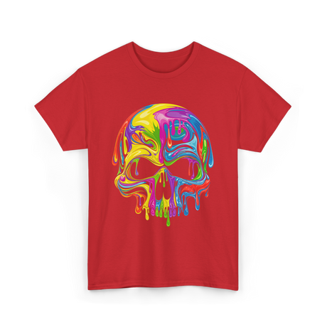 Colorful Melting Skull Art Skull T-Shirt - Red