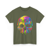 Colorful Melting Skull Art Skull T-Shirt - Military Green