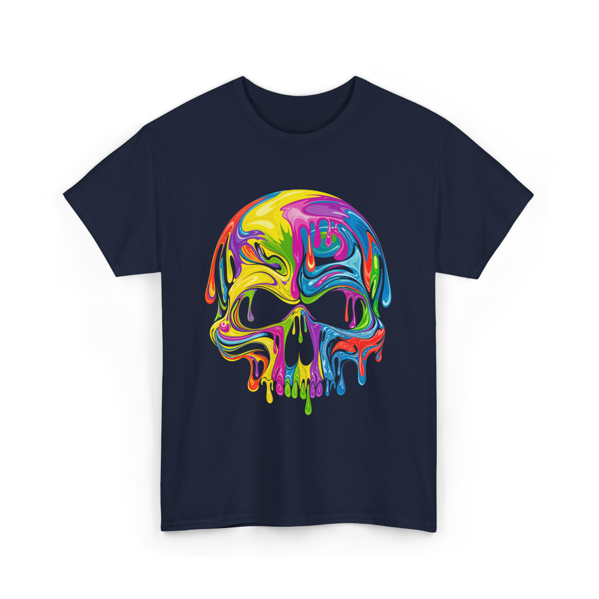 Colorful Melting Skull Art Skull T-Shirt - Navy