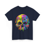 Colorful Melting Skull Art Skull T-Shirt - Navy