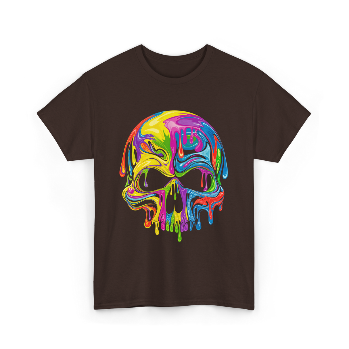 Colorful Melting Skull Art Skull T-Shirt - Dark Chocolate